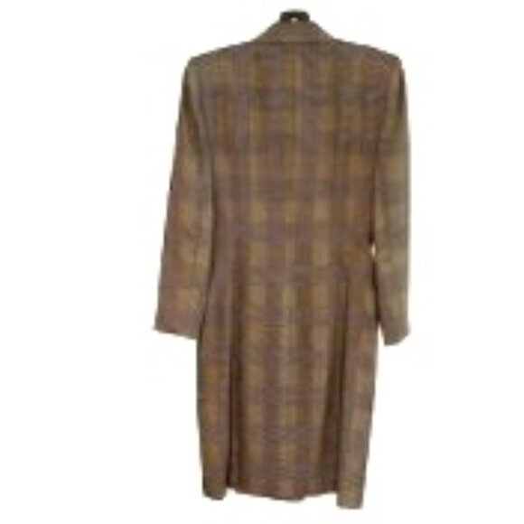 Linda Allard Ellen Tracy Brown Plaid Double Breasted Wool Blend Dress Sz 2 - Picture 4 of 6